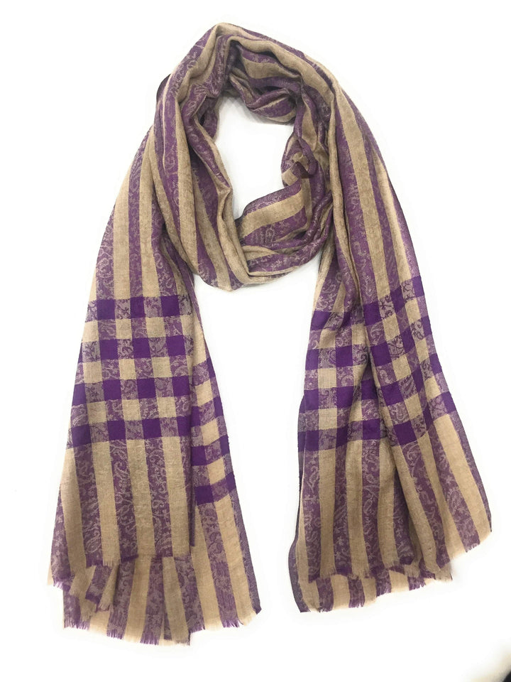 Pashtush India Pashtush Womens Luxury Wool Check Scarf, Soft Pashmina Scarf Stole, Extra-Fine