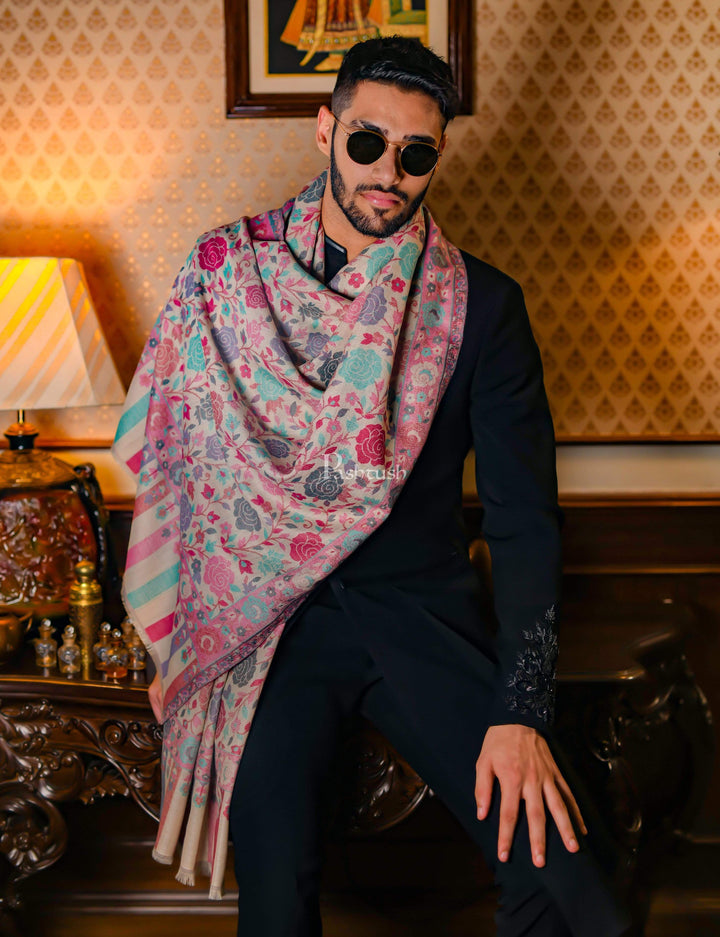 Pashtush Shawl Store 70x200 Pashtush Mens Jacquard Ethnic light weight floral Stole , Multi-coloured