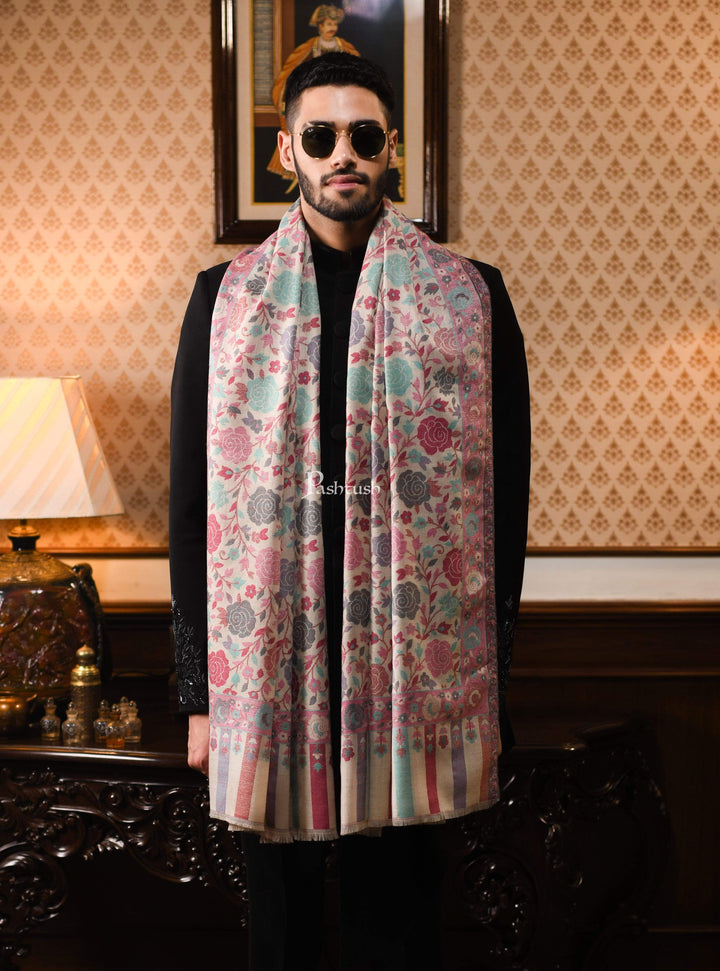 Pashtush Shawl Store 70x200 Pashtush Mens Jacquard Kaani light weight floral Stole , Multi-coloured