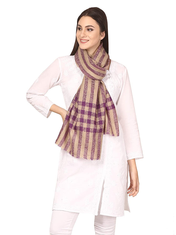 Pashtush India Stole Pashtush Womens Luxury Wool Check Scarf, Soft Pashmina Scarf Stole, Extra-Fine