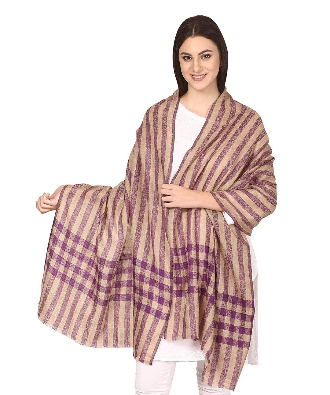 Pashtush India Stole Pashtush Womens Luxury Wool Check Scarf, Soft Pashmina Scarf Stole, Extra-Fine