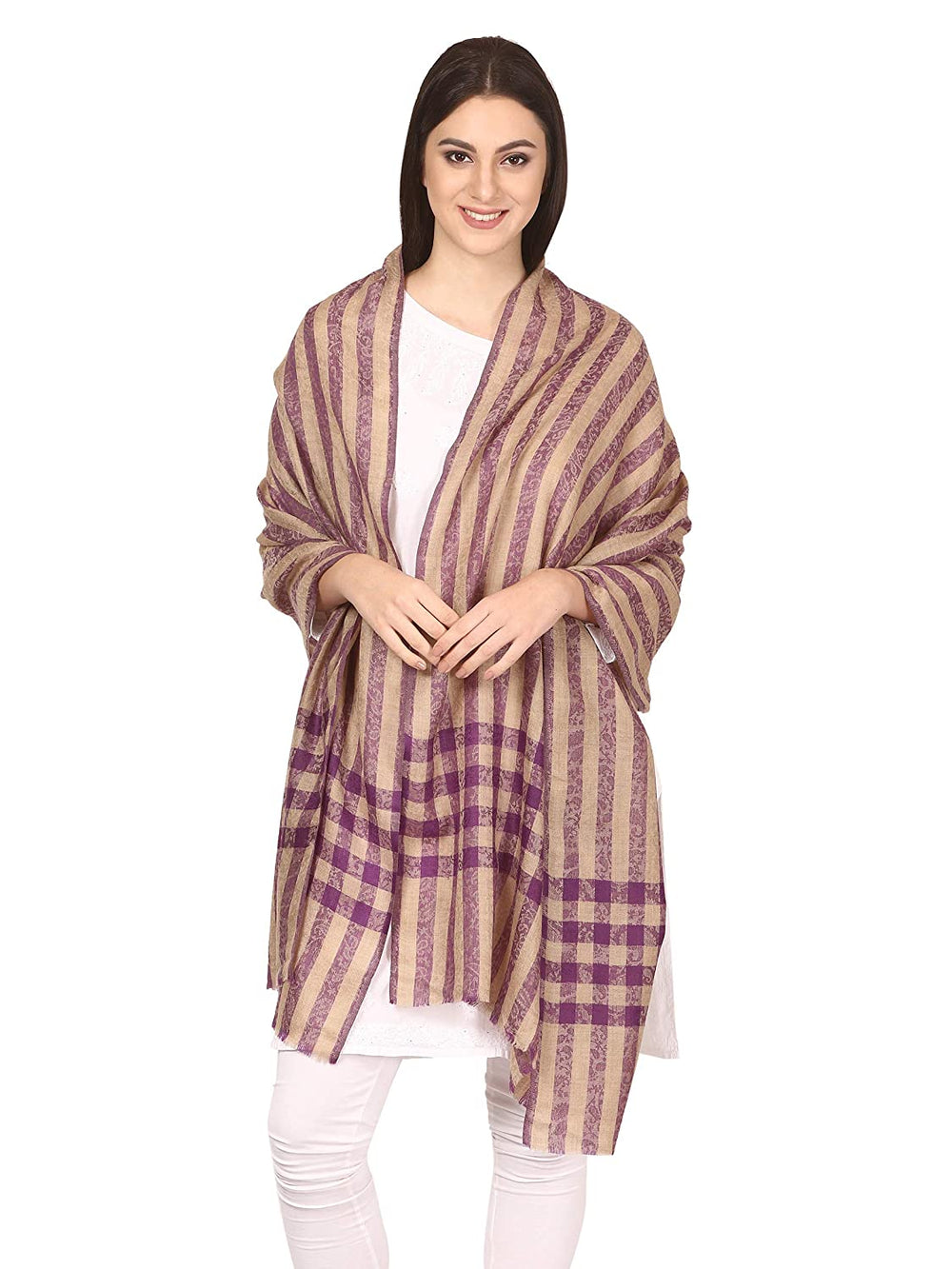 Pashtush India Stole Pashtush Womens Luxury Wool Check Scarf, Soft Pashmina Scarf Stole, Extra-Fine