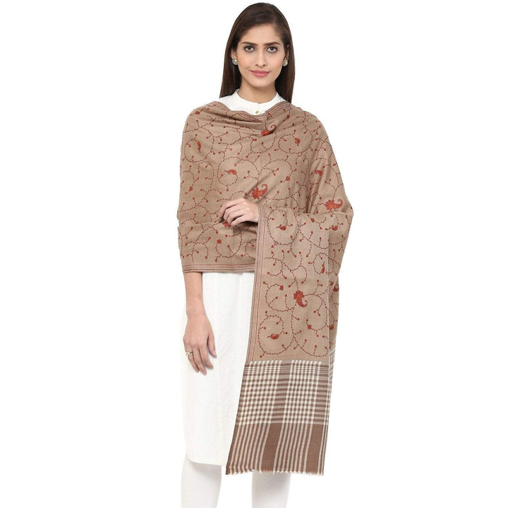 Pashtush Store Pashtush Women's embroidered Wool Shawl with check palla